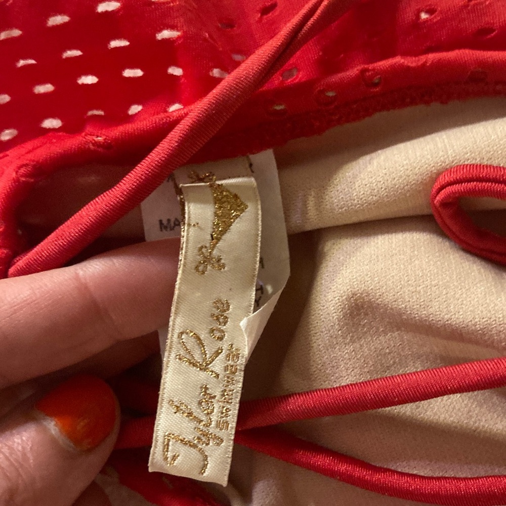 Tyler Rose Perforated Red Ruffle Bikini Set - Picture 6 of 10